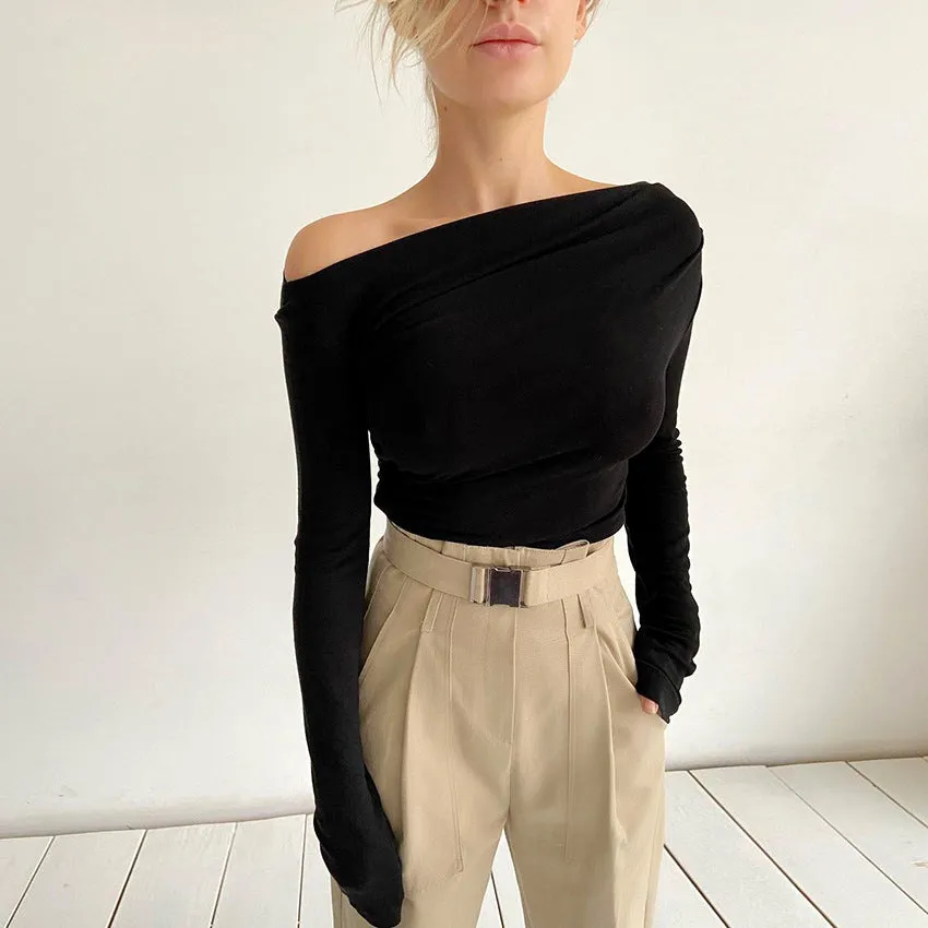 Casual Off One Shoulder Long Sleeve Knit Blouses