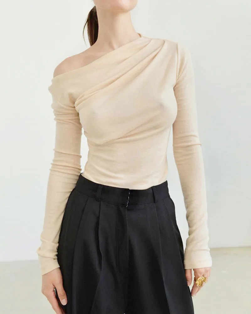 Casual Off One Shoulder Long Sleeve Knit Blouses