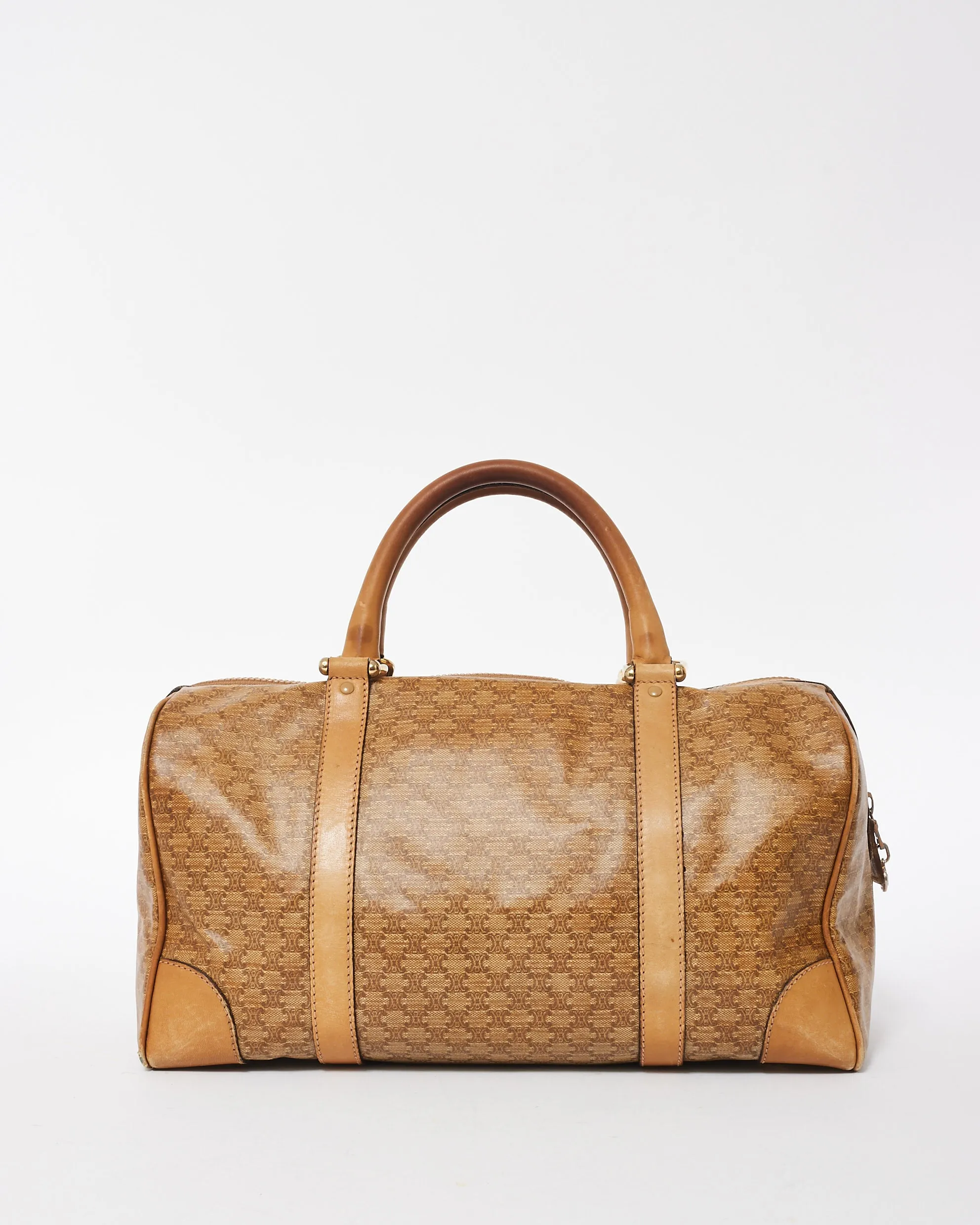 Celine Vintage Brown Coated Canvas Triomphe Monogram Duffle Bag