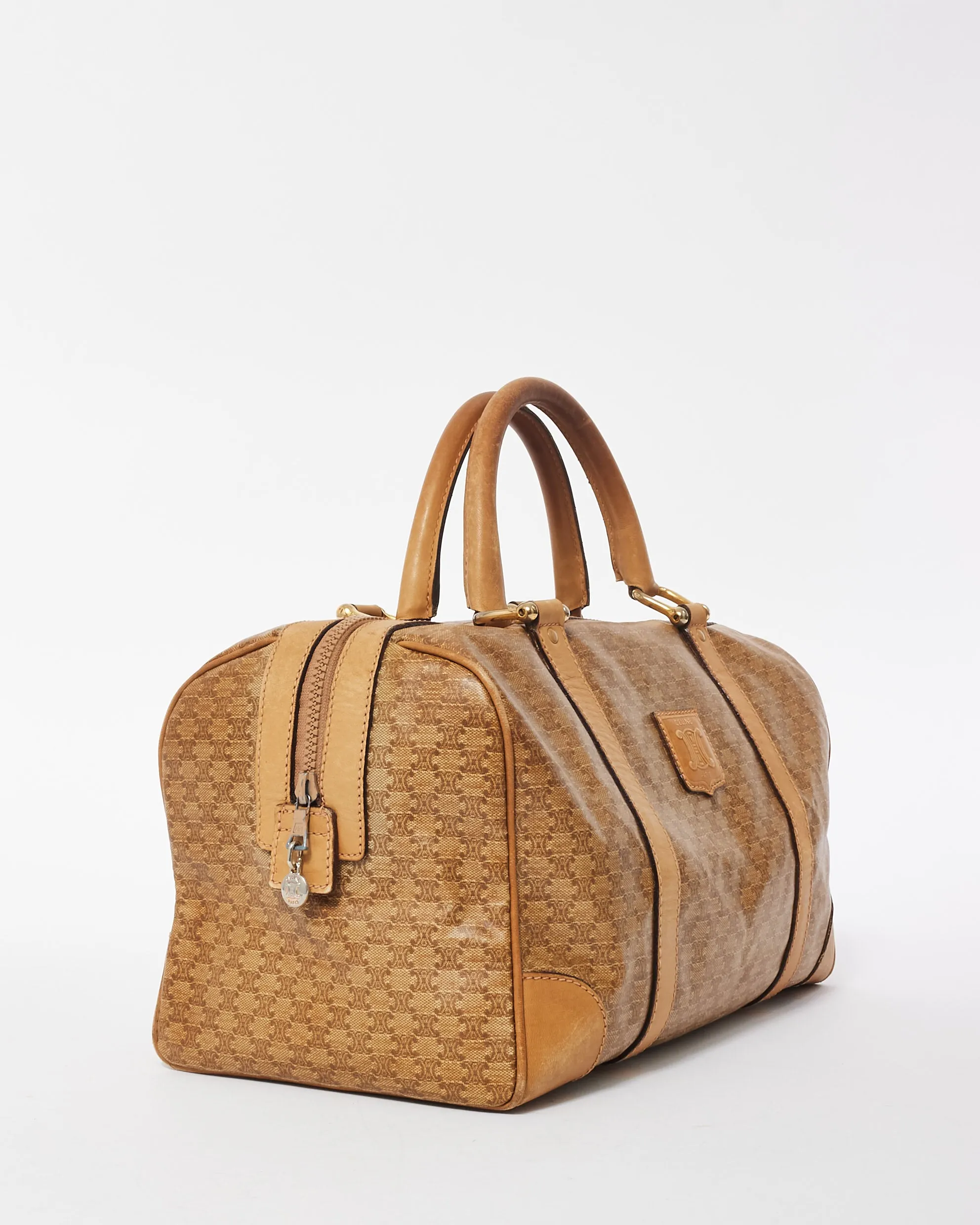 Celine Vintage Brown Coated Canvas Triomphe Monogram Duffle Bag