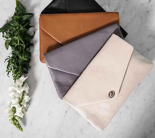 Centennial Park | Grey Leather Evening Clutch Envelope Bag