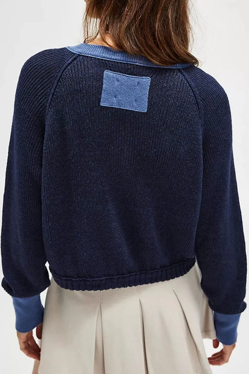 Chouyatou Women Knitted Button Down Cropped Cardigan Jacket Sweater Y2k Fall Knit Color Block Sweater Crewneck Crop Short Coat