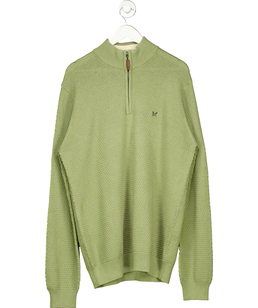 Crew Clothing Green Organic Cotton Half Zip Logo Jumper UK L