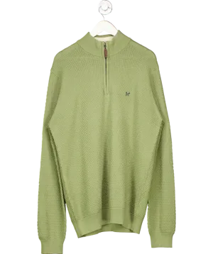 Crew Clothing Green Organic Cotton Half Zip Logo Jumper UK L