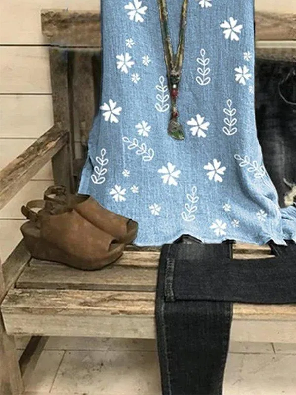 Crew Neck Casual Printed Shirts & Tops