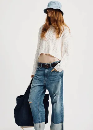 Denimist Cropped Relaxed Cable Sweater