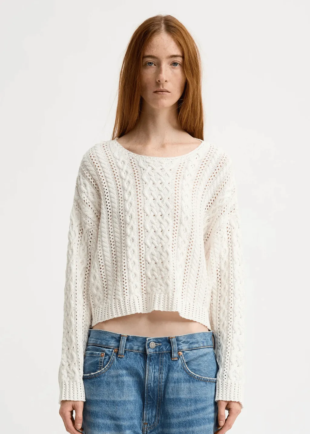 Denimist Cropped Relaxed Cable Sweater