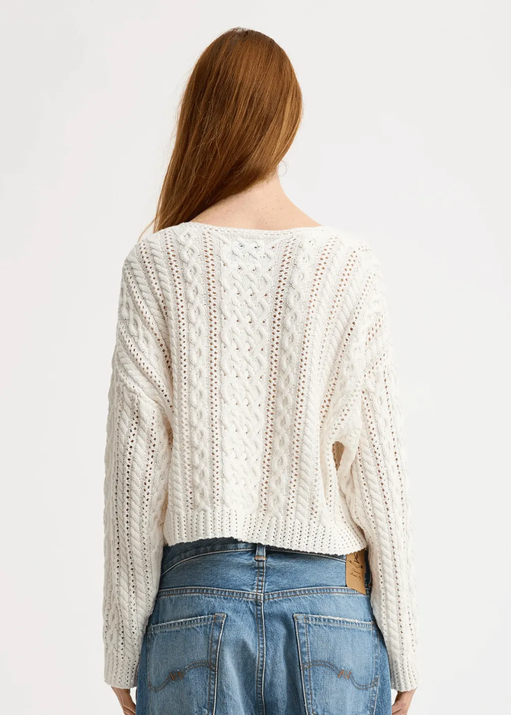 Denimist Cropped Relaxed Cable Sweater
