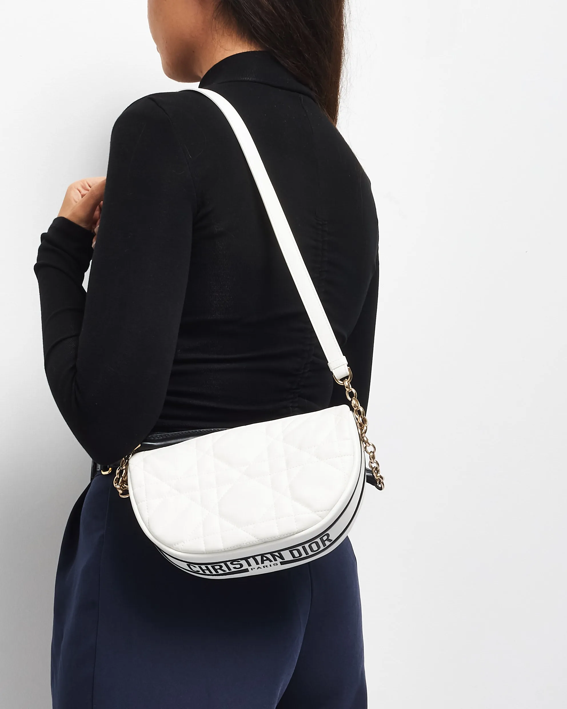 Dior White Cannage Leather Vibe Shoulder Bag W/ Top Handle