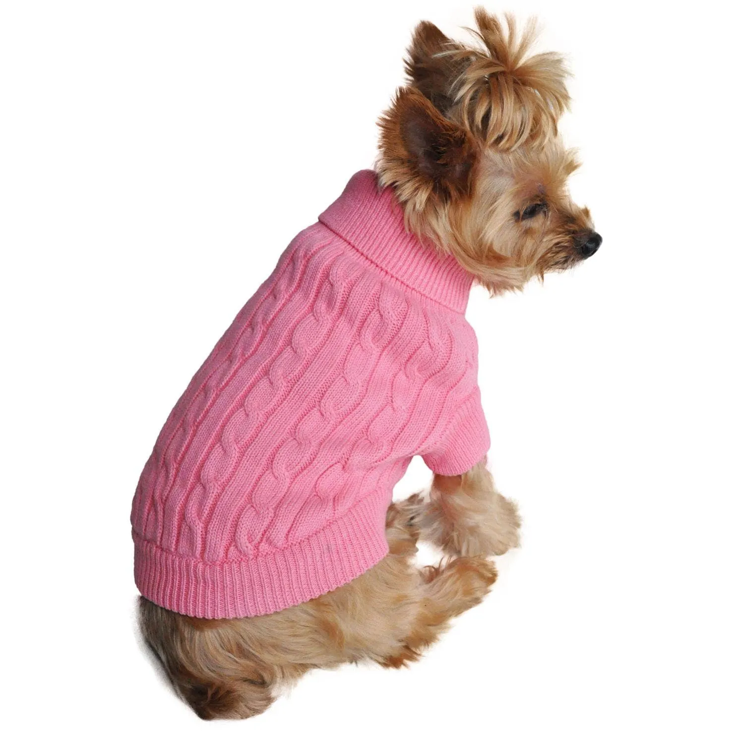 Doggie Design - Combed Cotton Cable Knit Dog Sweater - Candy Pink