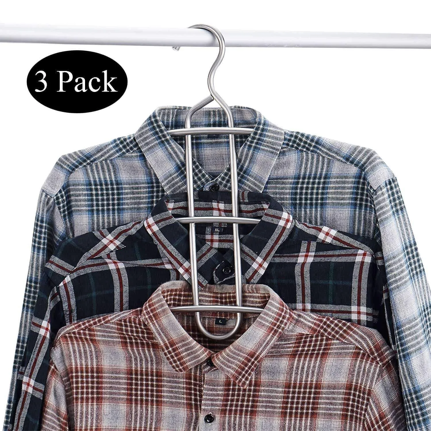 DOIOWN Multipurpose Stainless Steel Closet Hangers Blouses Shirt Dresses Scarf Hangers Organizer (Set of 3, Non-Slip) (3-Pieces)