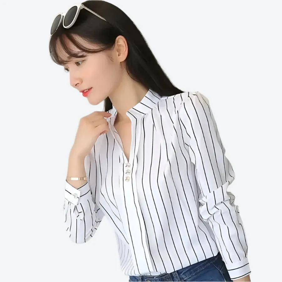 Elegant Button-Front Printed Long-Sleeve Blouses
