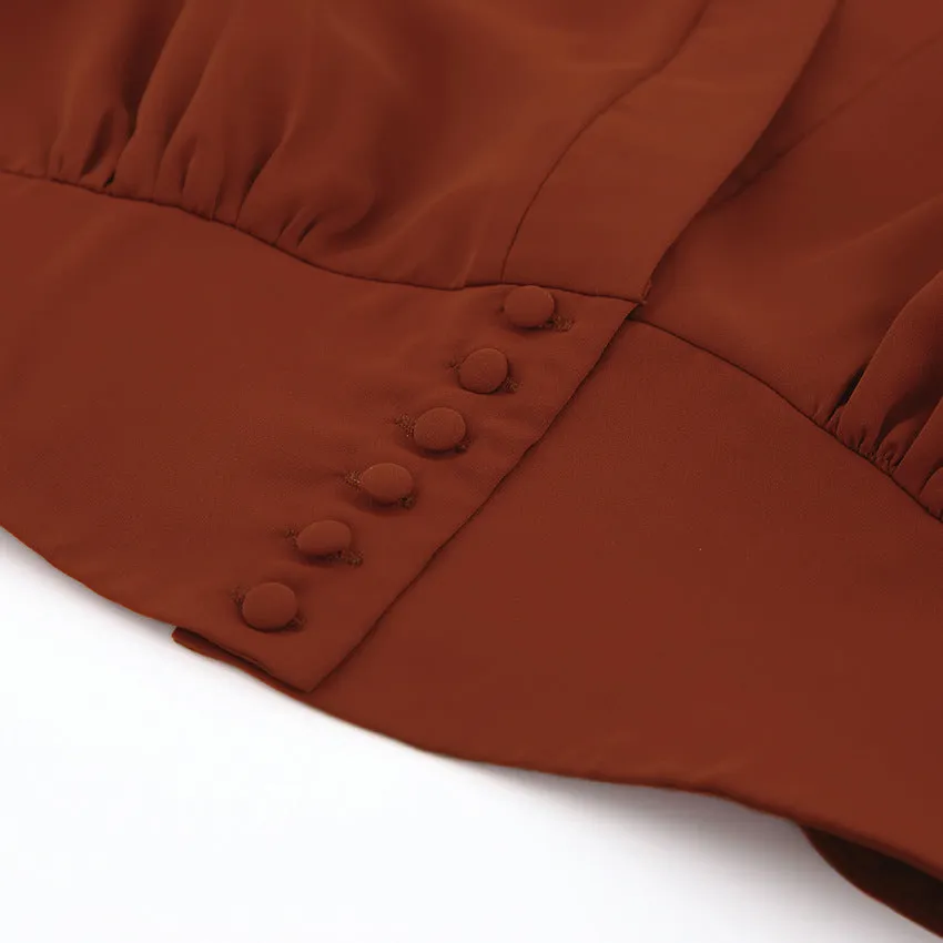 Elegant V-neck Lantern Sleeve Button Shirts