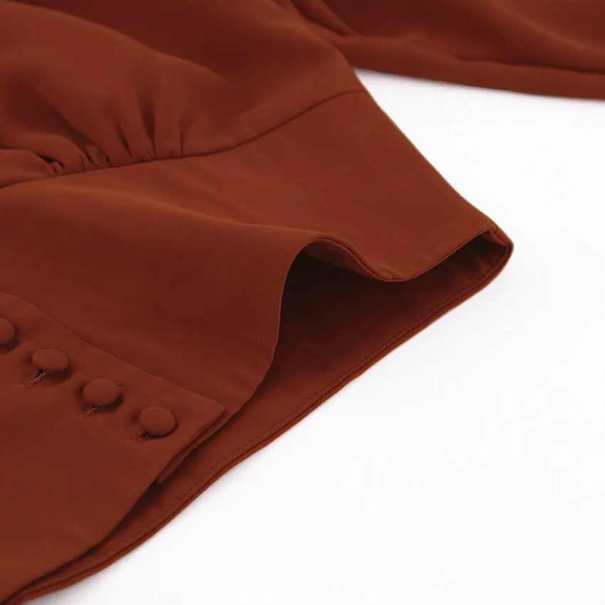 Elegant V-neck Lantern Sleeve Button Shirts