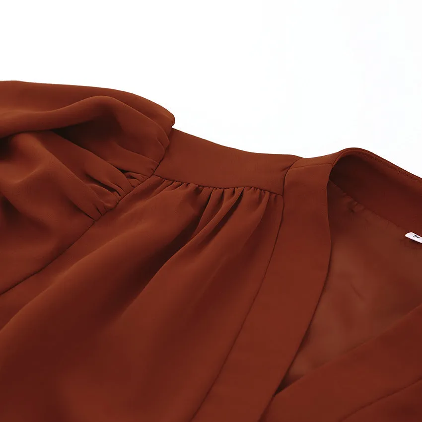 Elegant V-neck Lantern Sleeve Button Shirts