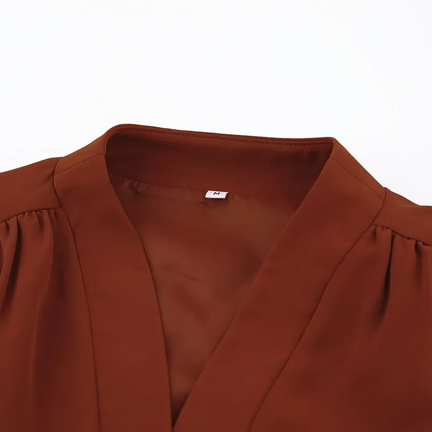 Elegant V-neck Lantern Sleeve Button Shirts