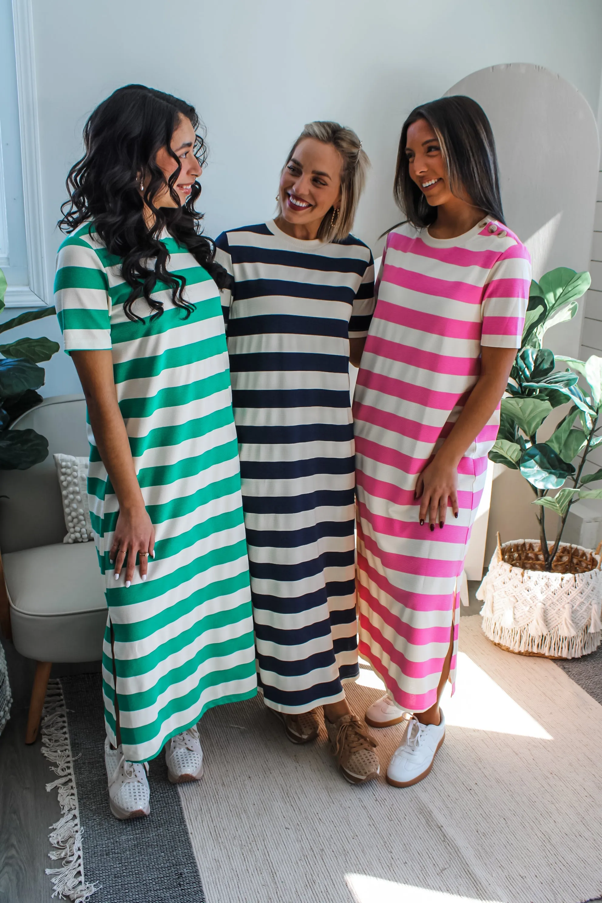 Ella Striped T-Shirt Dress • Green