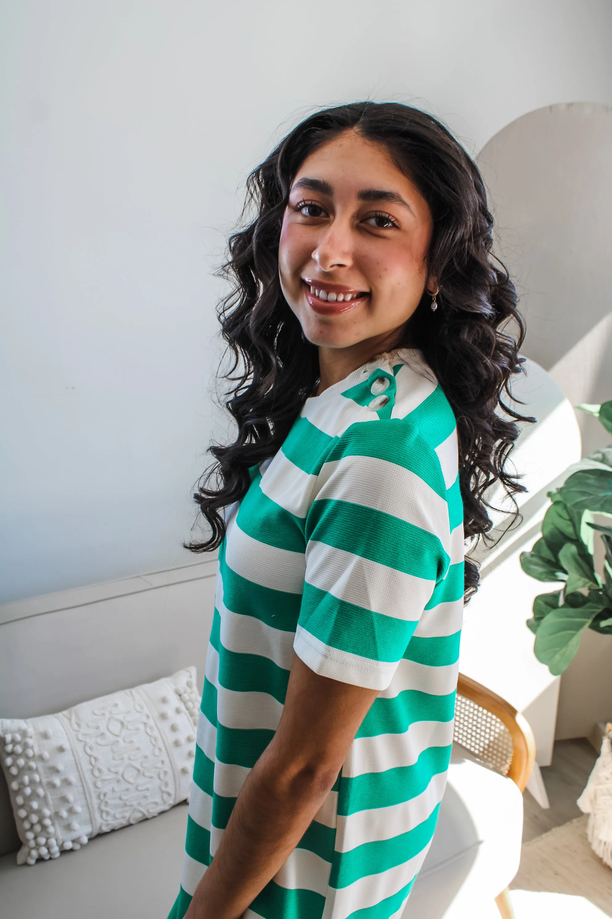 Ella Striped T-Shirt Dress • Green