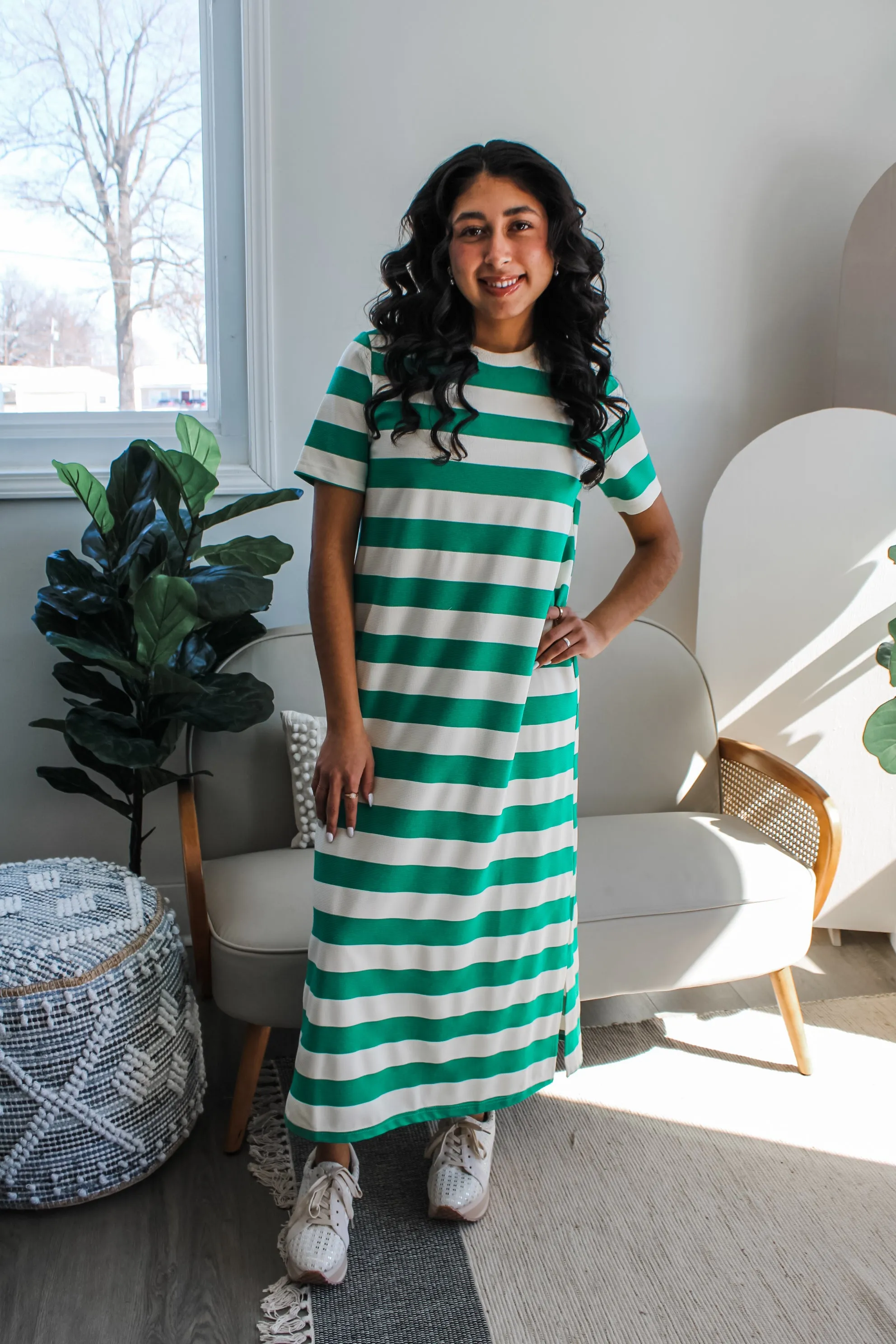Ella Striped T-Shirt Dress • Green