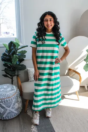 Ella Striped T-Shirt Dress • Green