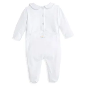 Embroidered Collared Pima Footie -- White w/ Ducks