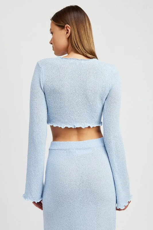 Emory Park LONG SLEEVE FRONT TIE CROPPED TOP