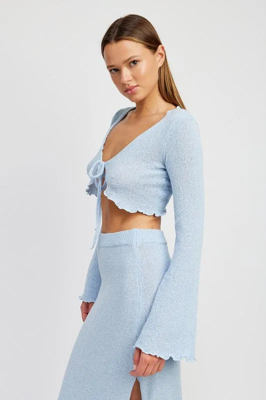 Emory Park LONG SLEEVE FRONT TIE CROPPED TOP