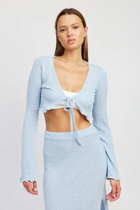 Emory Park LONG SLEEVE FRONT TIE CROPPED TOP