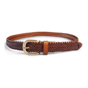 Erskinville | Women's Tan Leather Braided Belt with Gold Buckle