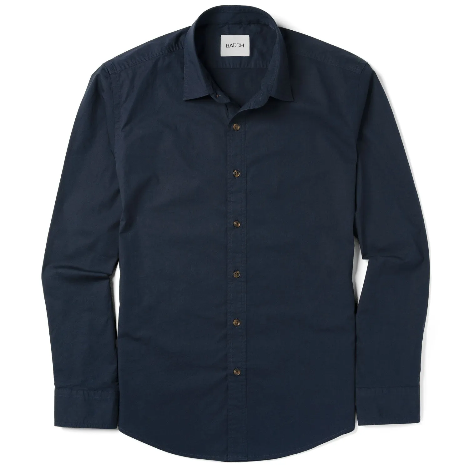 Essential Spread Collar Casual Shirt - Dark Navy Stretch Cotton Poplin