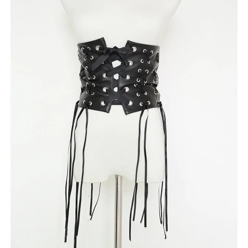Fantastic Long Fringe Belt Black Leather
