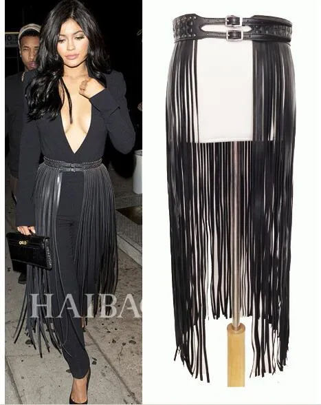 Fantastic Long Fringe Belt Black Leather