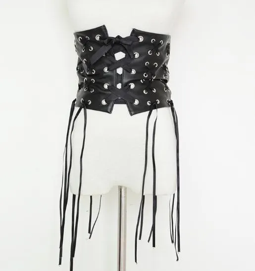 Fantastic Long Fringe Belt Black Leather