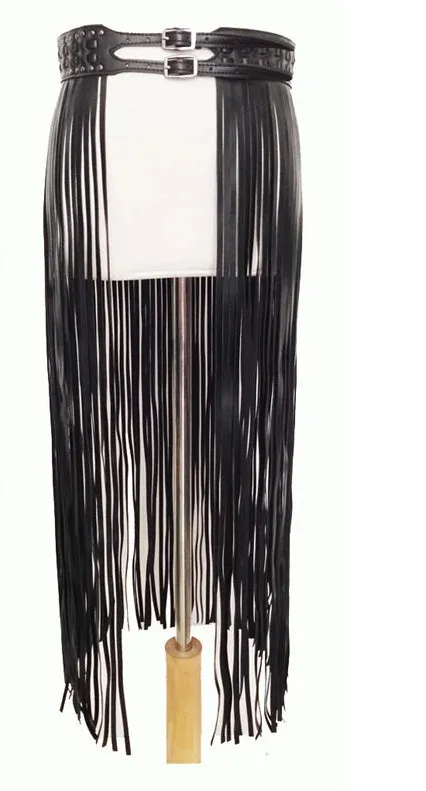 Fantastic Long Fringe Belt Black Leather