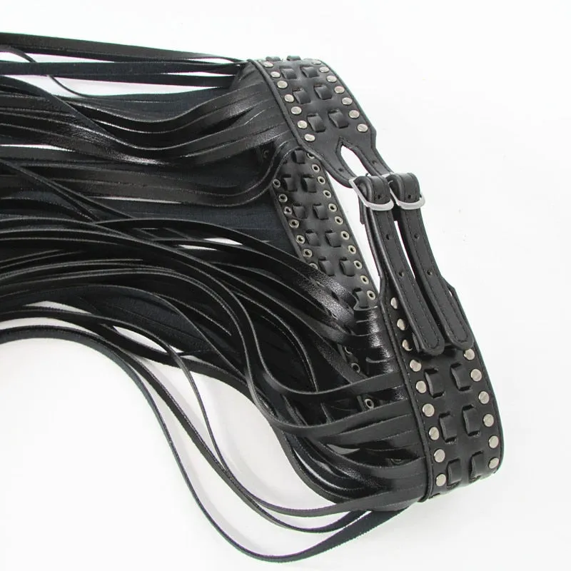 Fantastic Long Fringe Belt Black Leather