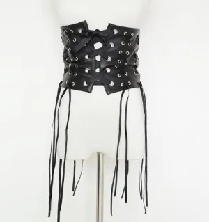 Fantastic Long Fringe Belt Black Leather