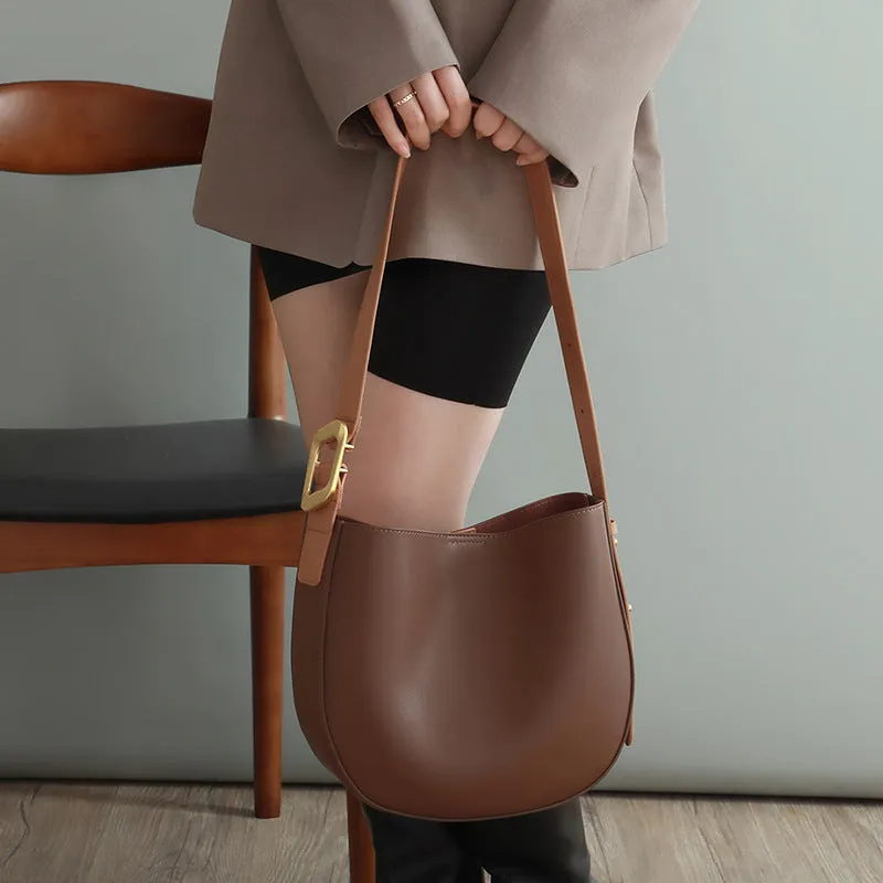 Fashion Simple Grey Color Half Round Shape Bucket Tote Bag