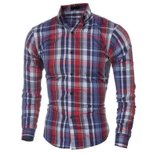 Fashion Slim Plaids Printing Casual Checked Shirts for Men