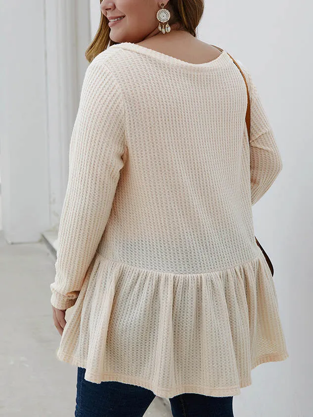 Fat Mm Autumn and Winter V-neck Long-sleeved Sweater Long Shirt