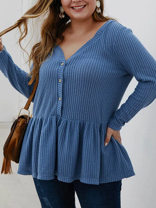 Fat Mm Autumn and Winter V-neck Long-sleeved Sweater Long Shirt