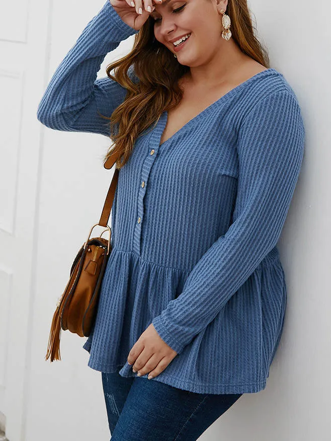 Fat Mm Autumn and Winter V-neck Long-sleeved Sweater Long Shirt