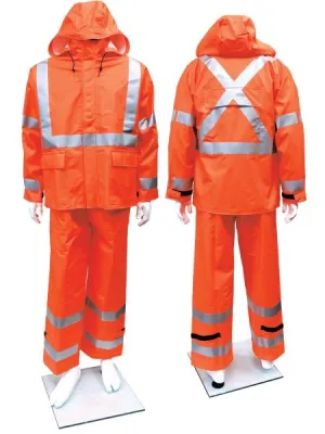 FlexArc 10 oz Waterproof Flame-Resistant Orange Rain Jacket for Safety Professionals - Detachable Hood & Adjustable Cuffs