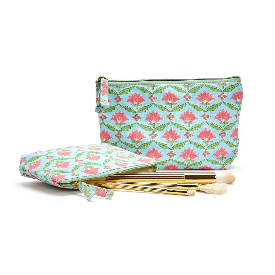 Floral Block Print Set of 2 Multipurpose Pouches