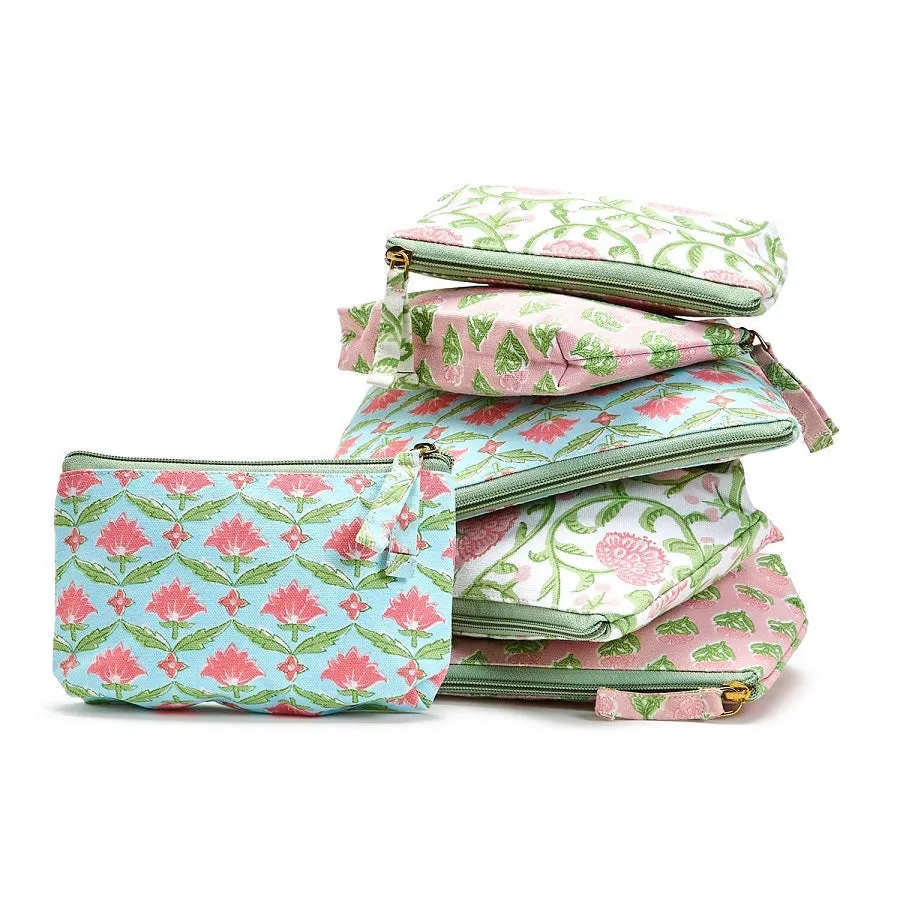 Floral Block Print Set of 2 Multipurpose Pouches