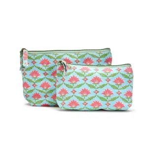 Floral Block Print Set of 2 Multipurpose Pouches