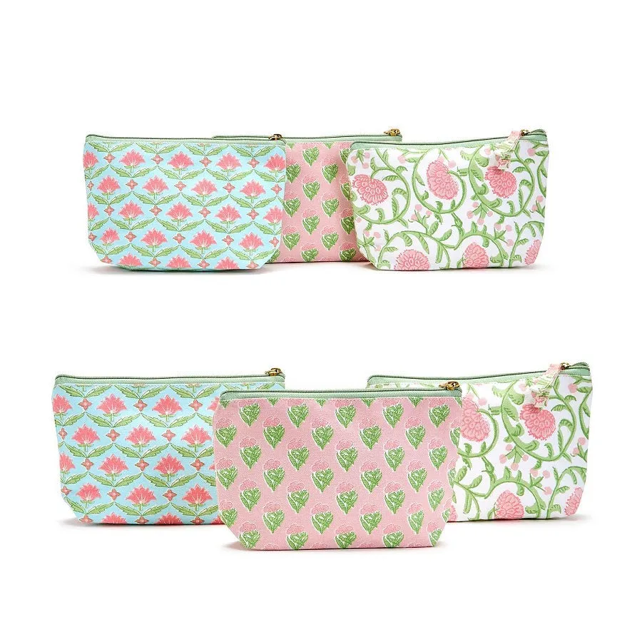 Floral Block Print Set of 2 Multipurpose Pouches