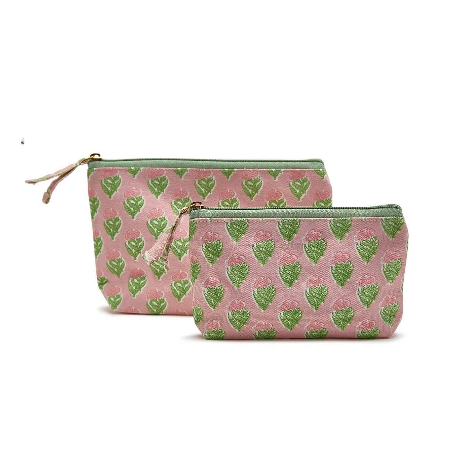 Floral Block Print Set of 2 Multipurpose Pouches