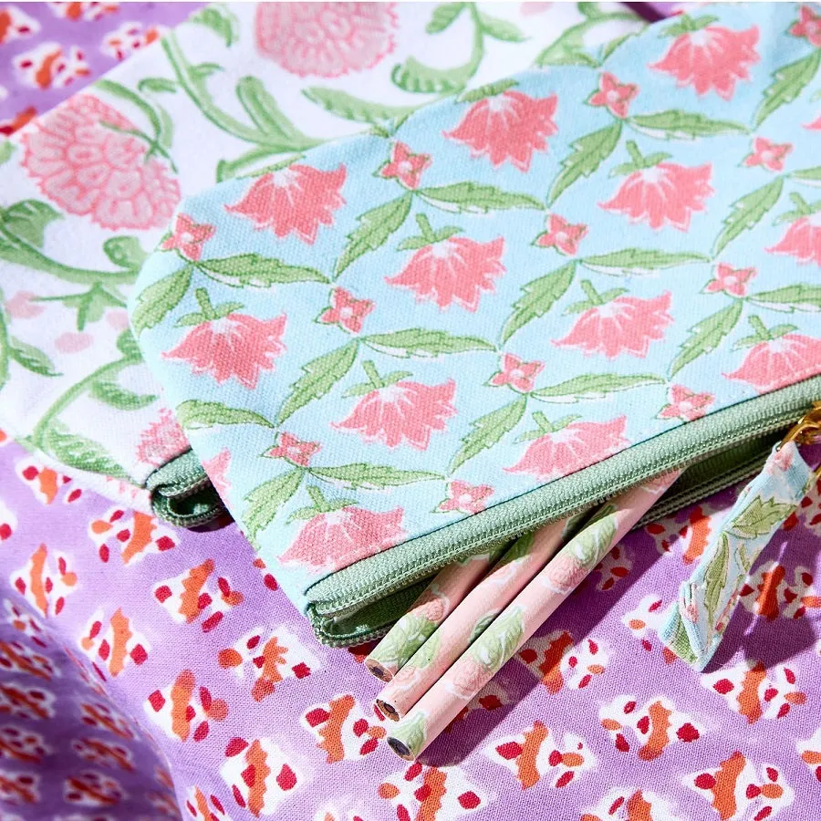 Floral Block Print Set of 2 Multipurpose Pouches