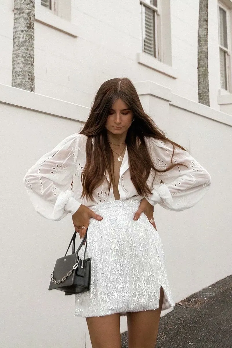 Floral Embroidery Single-breasted Hollow-out Shirts Blouse