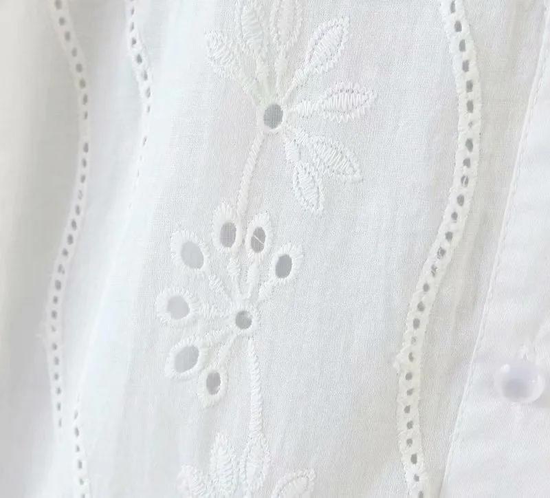 Floral Embroidery Single-breasted Hollow-out Shirts Blouse